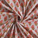 Beige Floral Print 5 Yard Craft Cotton Fabric - Image 2
