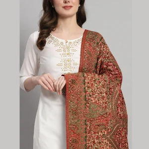 Beige & Maroon Floral Kashmiri Soft Wool Shawl - Image 5
