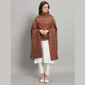 Beige & Maroon Floral Kashmiri Soft Wool Shawl - Image 4