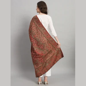 Beige & Maroon Floral Kashmiri Soft Wool Shawl - Image 6