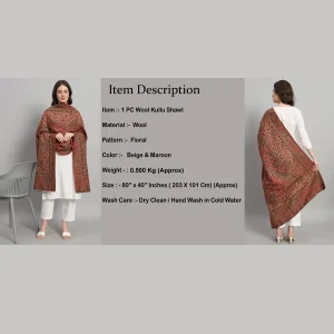 Beige & Maroon Floral Kashmiri Soft Wool Shawl - Image 8