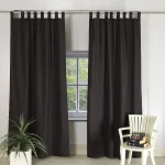 Black Cotton Linen Solid Window Curtains, Set of 2 - Image 2