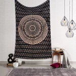 Black Gold Ombre Mandala Printed Tapestry