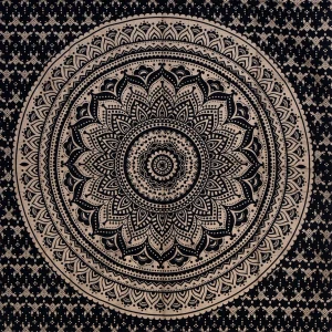 Black Gold Ombre Mandala Printed Tapestry - Image 3