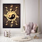Black Poster Yin Yang Printed Tapestry
