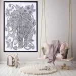 Black & White Elephant Floral Printed Small Tapestry