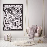 Black White Lord Natraj Indian Cotton Poster
