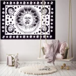 Black & White Sun Moon Indian Cotton Tapestry