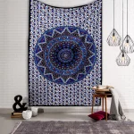 Blue Elephant Mandala Printed Cotton Twin size Tapestry