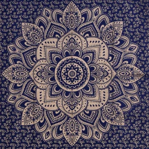 Blue Gold Ombre Mandala Printed Wall Hanging - Image 3