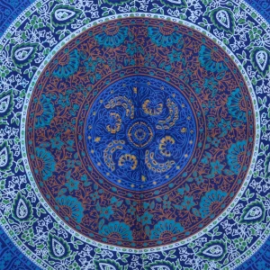 Blue Mandala Printed Tapestry Wall Decorative Single Bedspread - Image 3
