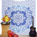 Blue Ombre Mandala Printed Double Bed Size Tapestry