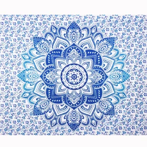 Blue Ombre Mandala Printed Double Bed Size Tapestry - Image 3