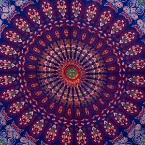 Blue Peacock Feather Mandala Printed Wall Hanging - Image 3