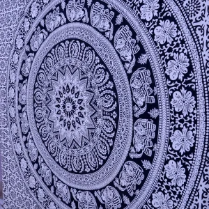 Cotton Bed Cover Black Elephant Mandala Printed Tapestry - Image 3