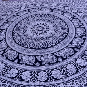 Cotton Bed Cover Black Elephant Mandala Printed Tapestry - Image 4