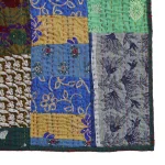 Cotton Patchwork Kantha Quilt Green Sofa Blanket - Image 4