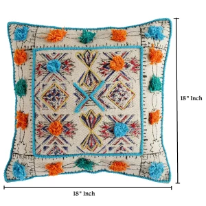Decorative Tufted & Hand Block Print Dhurrie Cushion Cover - Image 4
