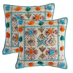 Decorative Tufted & Hand Block Print Dhurrie Cushion Cover - Image 2