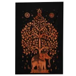 Elephant Tree of Life Black Tapestry