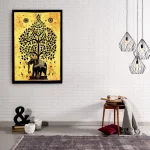 Elephant Tree of Life Wall Hanging Yellow Tapestry