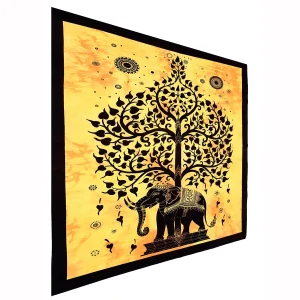 Elephant Tree of Life Wall Hanging Yellow Tapestry - Image 3