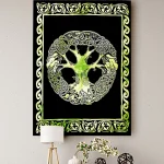 Green Celtic Tree Printed Small Tapestry