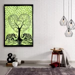 Green Decorative Elephant Heart Print Tapestry