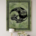 Green Dragon With Yin Yang Indian Tapestry