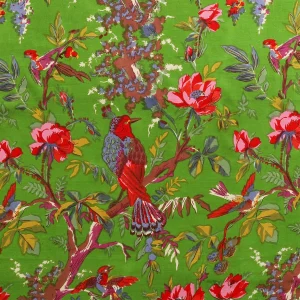 Green Dress Material Bird Printed Cotton Fabric - Image 4
