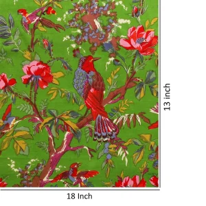 Green Dress Material Bird Printed Cotton Fabric - Image 5