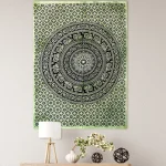 Green Elephant Mandala Printed Ethnic Indian Cotton Tapestry