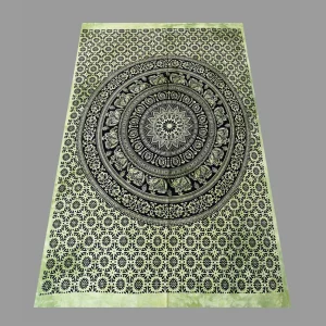 Green Elephant Mandala Printed Ethnic Indian Cotton Tapestry - Image 3