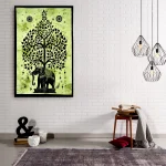 Green Elephant Tree of Life Print Cotton Wall Hanging
