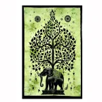 Green Elephant Tree of Life Print Cotton Wall Hanging - Image 2