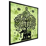 Green Elephant Tree of Life Print Cotton Wall Hanging - Image 3