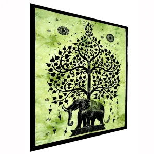 Green Elephant Tree of Life Print Cotton Wall Hanging - Image 3