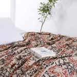 Hand Block Leaf Printed Handloom Cotton Bed Thorw - Image 4