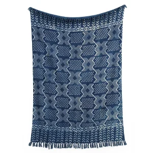 Hand block Print Indigo Blue Mudcloth Throw - Image 3
