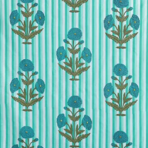 Hand Made Green Flower Print Craft Cotton Fabric - Image 4