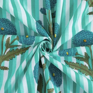 Hand Made Green Flower Print Craft Cotton Fabric - Image 2