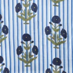 Handmade Blue Floral Print Cotton Fabric - Image 4