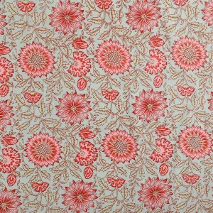 Handmade Floral Print Cotton Fabric Sea Green Dress Material - Image 4