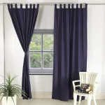 Handmade Navy Blue Solid Cotton Curtains Set