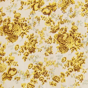 Handmade Yellow Floral Printed Cotton Fabric - Image 4