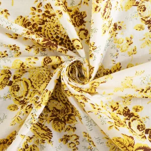 Handmade Yellow Floral Printed Cotton Fabric - Image 3