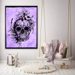 Human Skull Purple Color Wall Decor Cotton Tapestry