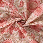 Indian 5 Yard Cotton Handcrafted Floral Print Beige Fabric - Image 2