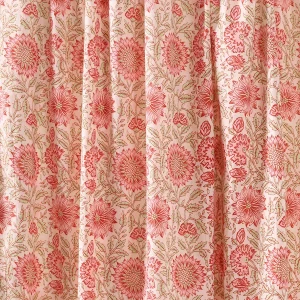 Indian 5 Yard Cotton Handcrafted Floral Print Beige Fabric - Image 3