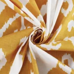 Indian 5 Yard Handmade Yellow Ikat Printed Cotton Fabric - Image 3